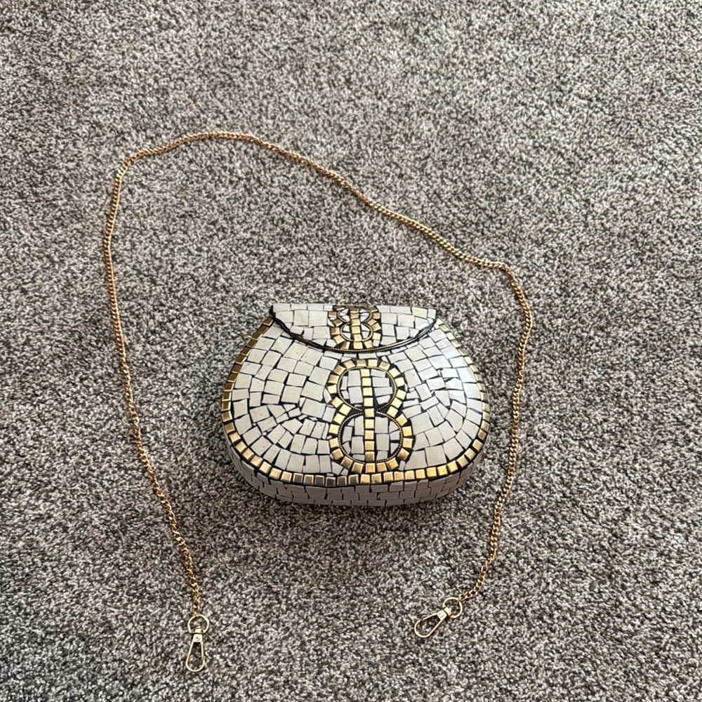 Elegant Mosaic Clutch with Gold Accents by Ramos Handmade